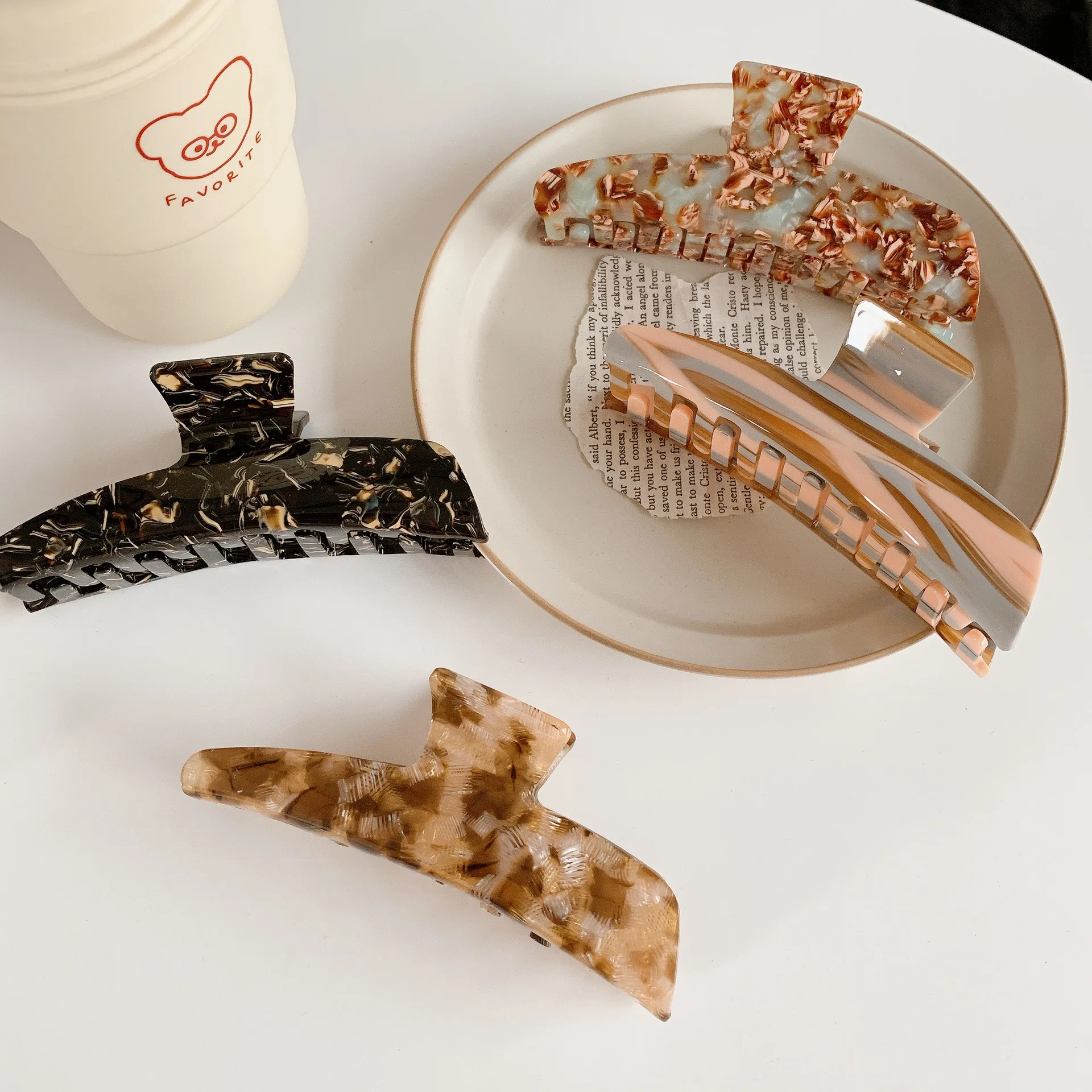 New Korean Large Marbling Acetic Acid Hair Clip Multicolor Cellulose Acetate Shark Clip Large Spot High Quality Hair Accessories