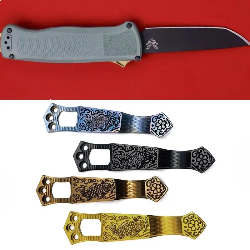 Koi Carp Pattern Laser Steel Flame Style 4 Colors Knife Titanium 3-Holes Pocket Clip for Benchmade Emerson 3-holes Clip Knives