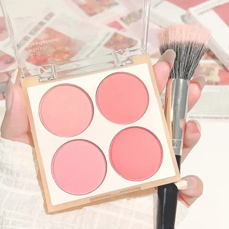 لوحة أحمر خدود غير لامعة مكونة من 4 ألوان، مقاومة للماء تدوم طويلاً، سهلة الاستخدام، مكياج للوجه والعين متعدد المظهر، للجنسين، آمنة ومعتمدة، هدية مثالية #6