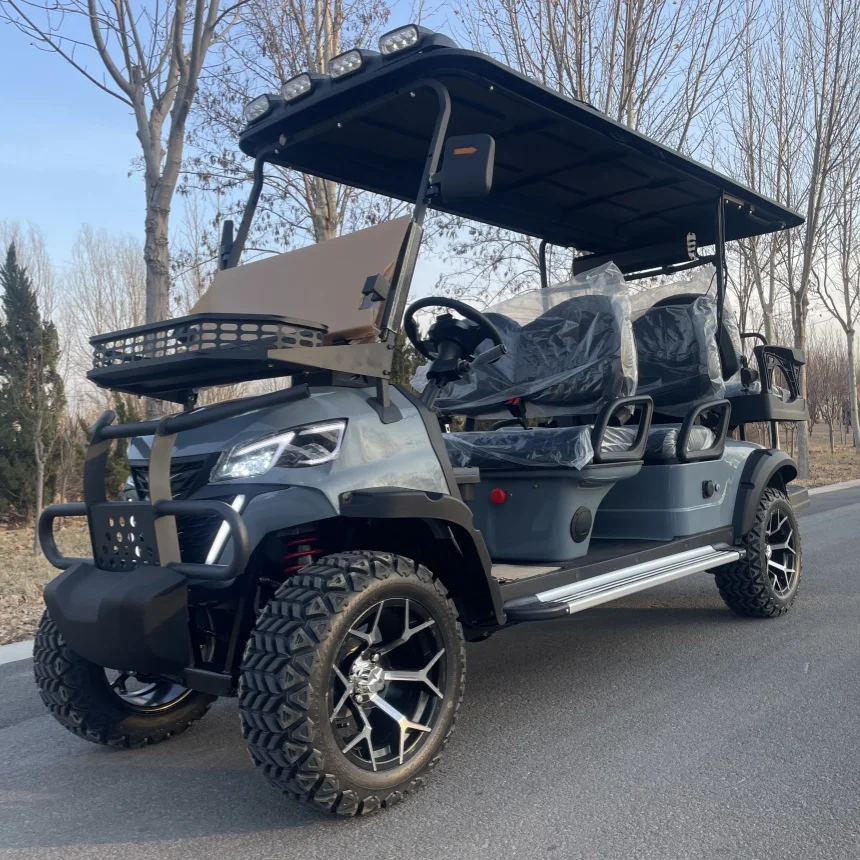 2025Golf Cart 6-Seater Gas-Powered Aluminum Wheels Side Mirror With Turning Light Golf Bag Straps And Basket Four Wheeler Car