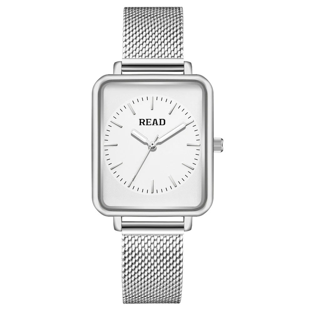 READ Square White Dial Ladies Analog Watch | Silver Stainless Steel Mesh Band | 3ATM Waterproof | High Hardness Glass