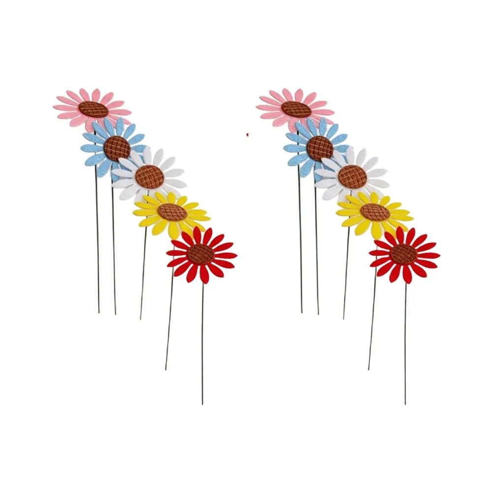 10 Piece Garden Decorative Stakes Set with Realistic Sunflower and Designs for Outdoor Lawn Flower Bed Pathway Use