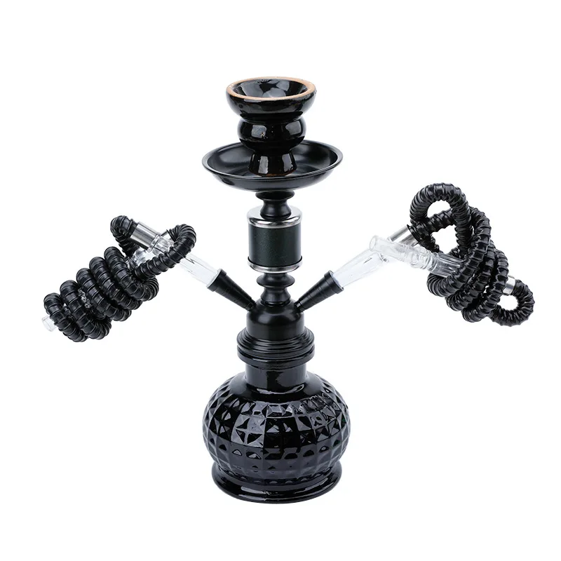 Travel Arabian Hookah Set, Glass Hookah, Double Hose Pipe, Ceramic Bowl, Home Decoration Accessories, Birthday Gift