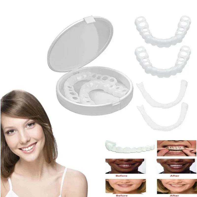 Dentadura de ajuste perfecto instantáneo, blanqueamiento dental, cubierta de diente falso, carillas de sonrisa de silicona a presión, herramienta de belleza flexible