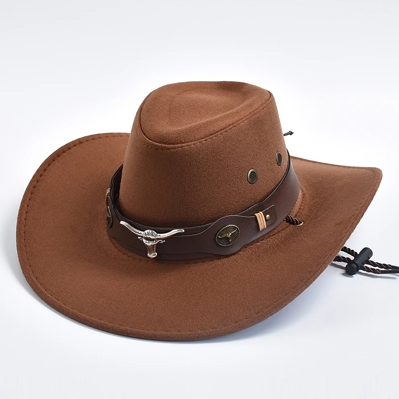 New Artificial Suede Western Cowboy Hats For Men Gentleman Cowgirl Jazz Hat Curved Brim Party Travel Hat