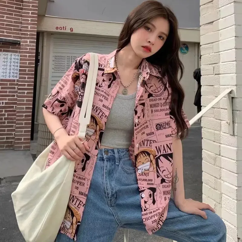 Summer Piece short-sleeved shirt for men and women Korean version of Hawaii full print Luffy shirt to wear a thin half-sleeved t