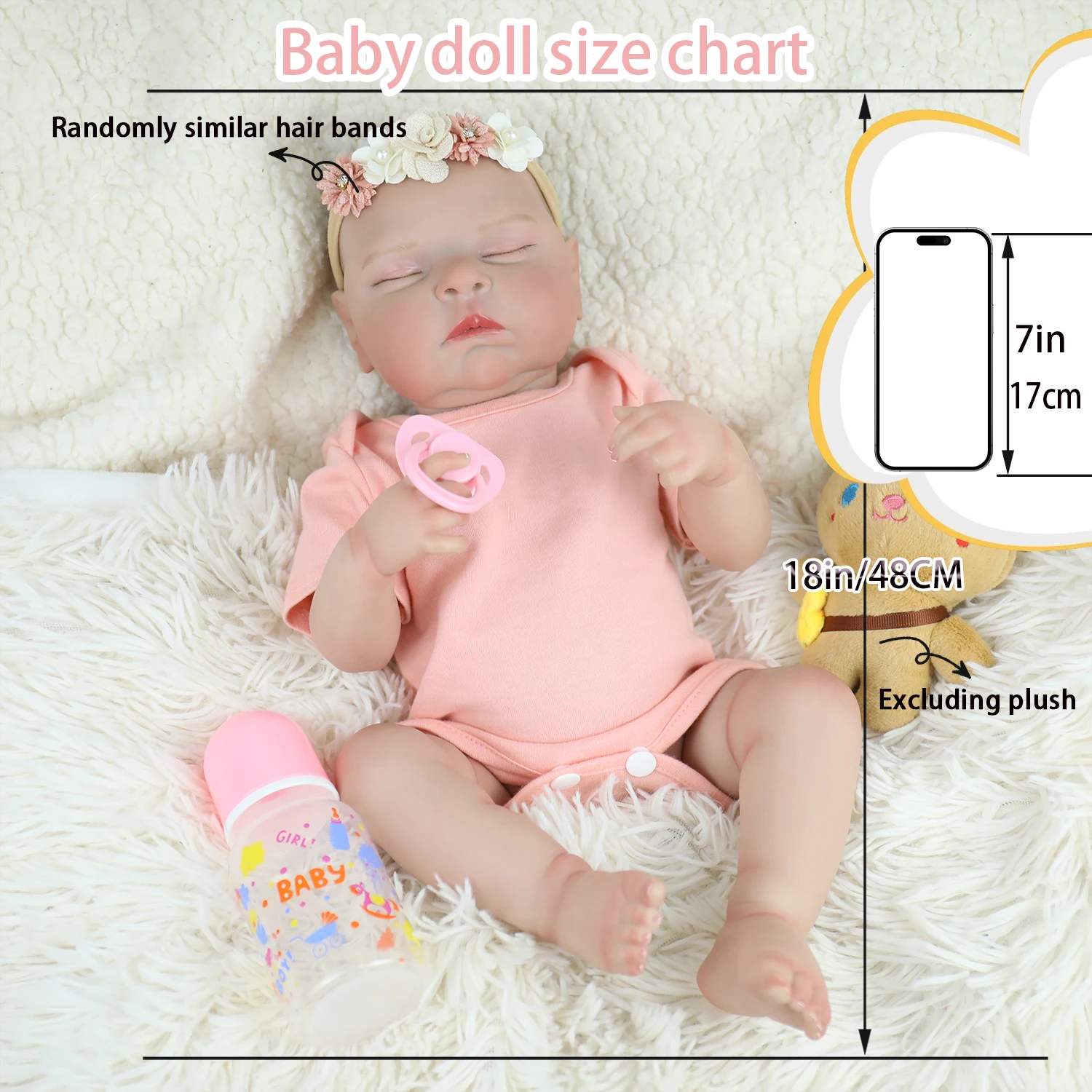 

18inch Reborn Baby Doll Girl Peaches Already Painted Finished Sleeping Newborn Doll Handmade Collectible Art Doll Christmas Gift