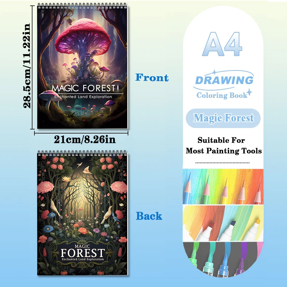 마법의 숲 색칠북 성인용 단면 인쇄 30페이지, 성인을 위한 수제 미술 작품으로 불안과 우울증 완화