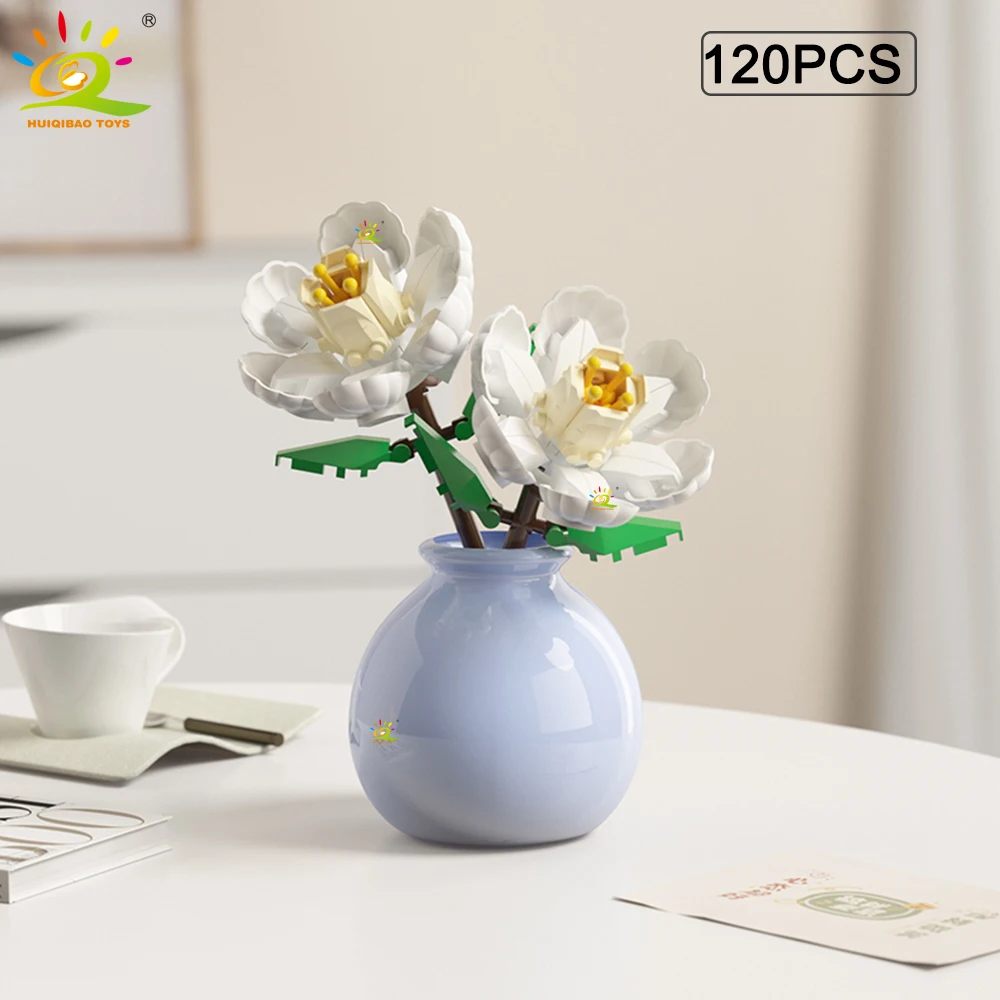 HUIQIBAO MOC Bloem met Vaas Model Bouwsteen DIY Eeuwige Boeket Thuis Bureau Bureau Plant Decor Baksteen Meisje Gift Kinderen Speelgoed