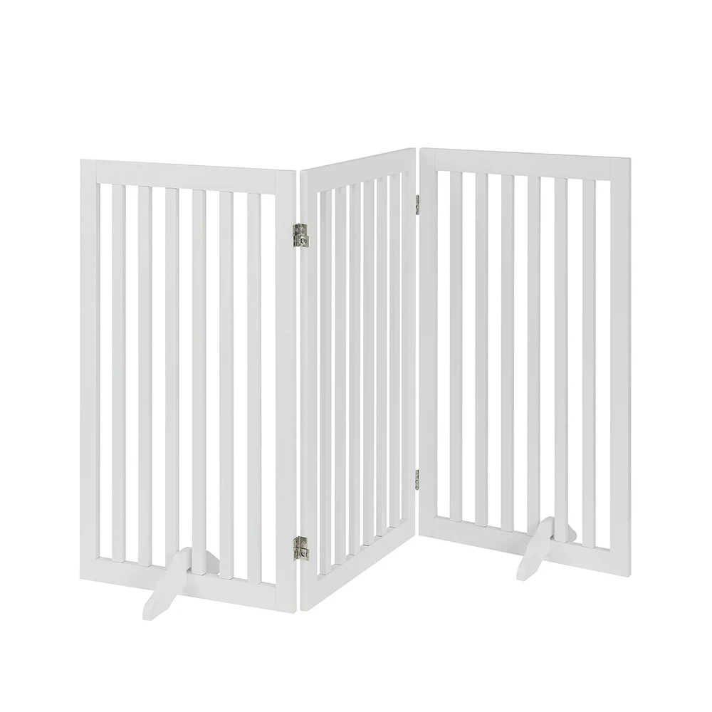 Freestanding Wooden Dog Gate, Foldable Pet Gate with 2PCS Support Feet Indoor Pet Gate for Stairs, White