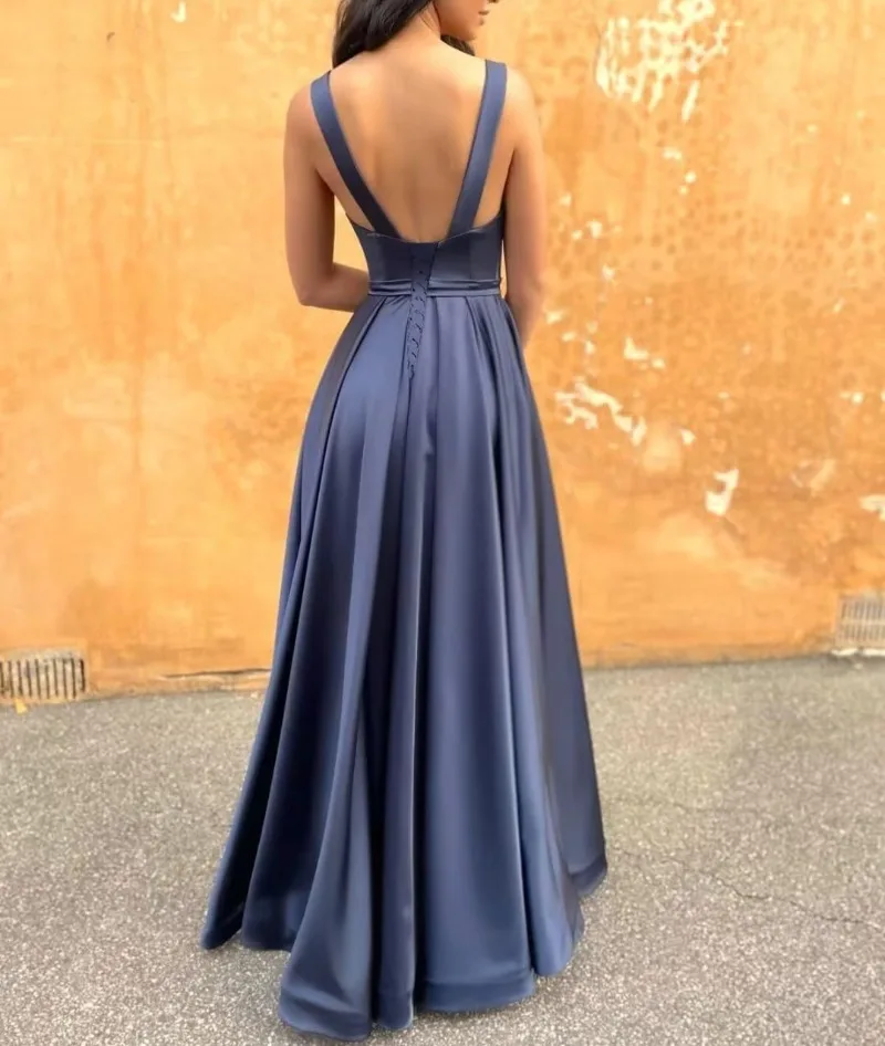 2024 New Satin Mal Evening Dress Women Spring Strapless Prom Gowns Elegant Summer Party Customized With Silt Vestidos