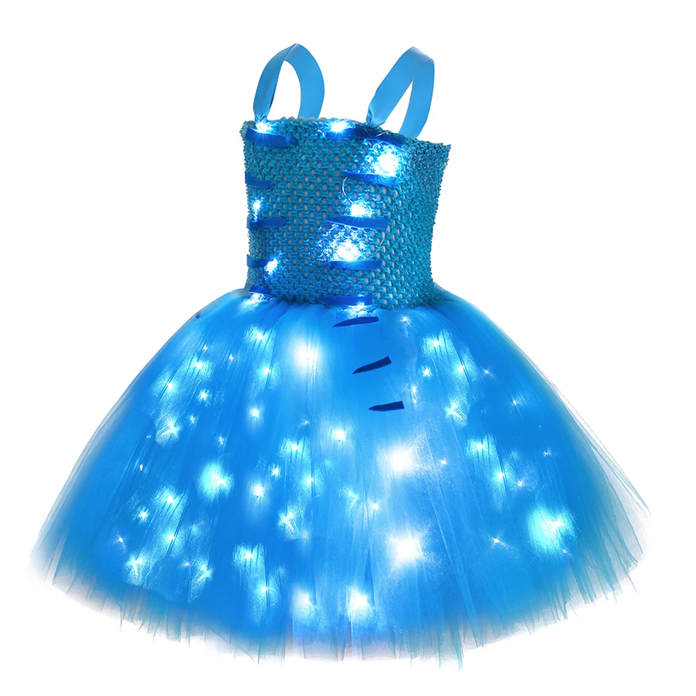 LED Lights Avatar Costumes for Girls Halloween Fairy Tutu Dress with Elf Ears Kids Christmas Party Fancy Outfit Birthday Clothes