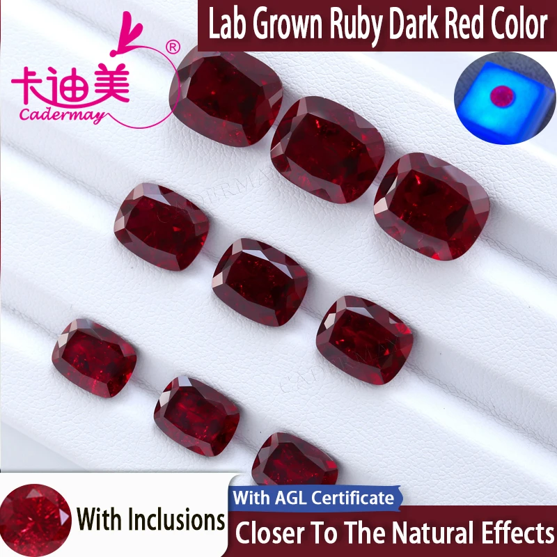 

CADERMAY Long Cushion Cut Dark Red Lab Grown Ruby Loose Stone With Inclusion With AGL Certificate For Jewelry Making DIY