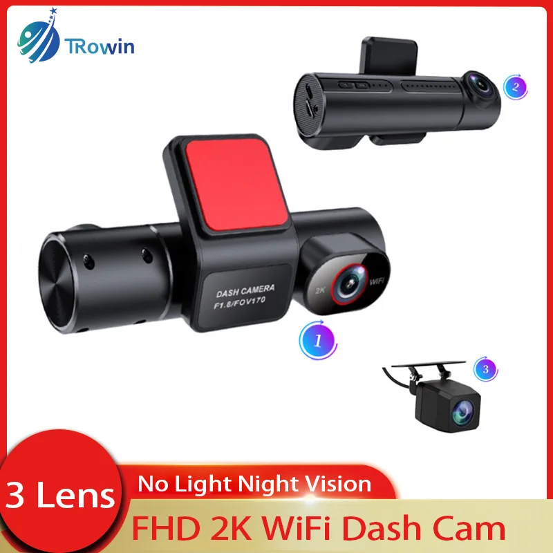 

WiFi 3Lens Dashcam Car Camera 2K Ultra HD Super Night Vision Loop Recording 170 WIide Angle Vehicle Accessories