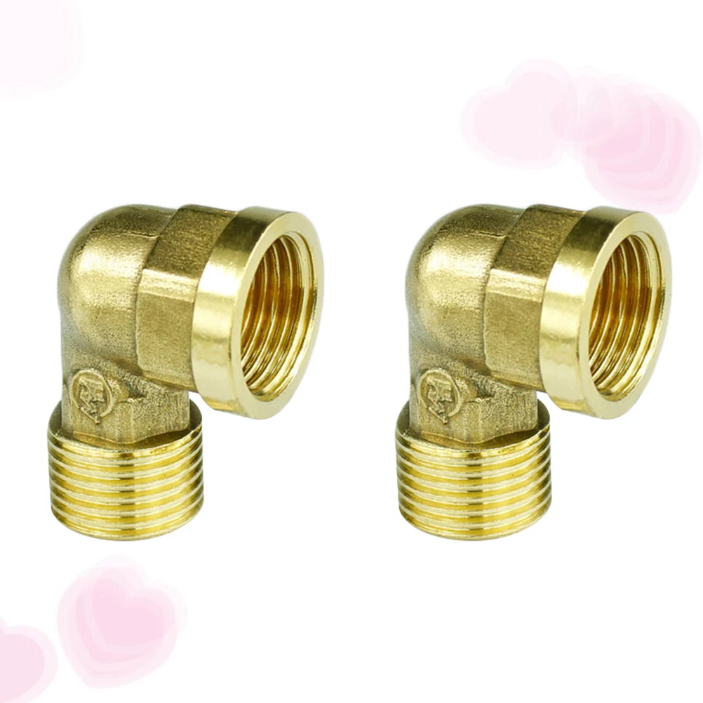 

2pcs Copper Elbow Joint Brass Connector Water Pipe Gas Pipeline Golden 90 Degree Solid Brass Extra Gasket Washer Pressure Washer