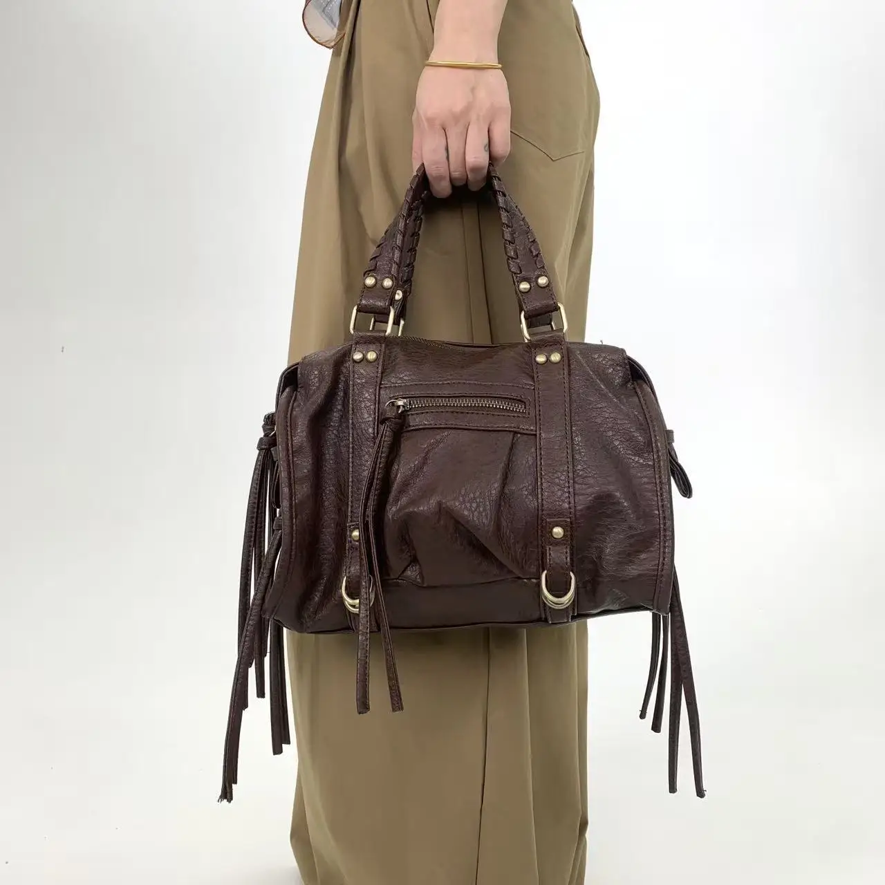 

Venn Angel Women Handbags Satchel Top-handle PU Shoulder Bag Fashion Dumpling Pack Tassel Design Multi-pockets Shoulder Bags