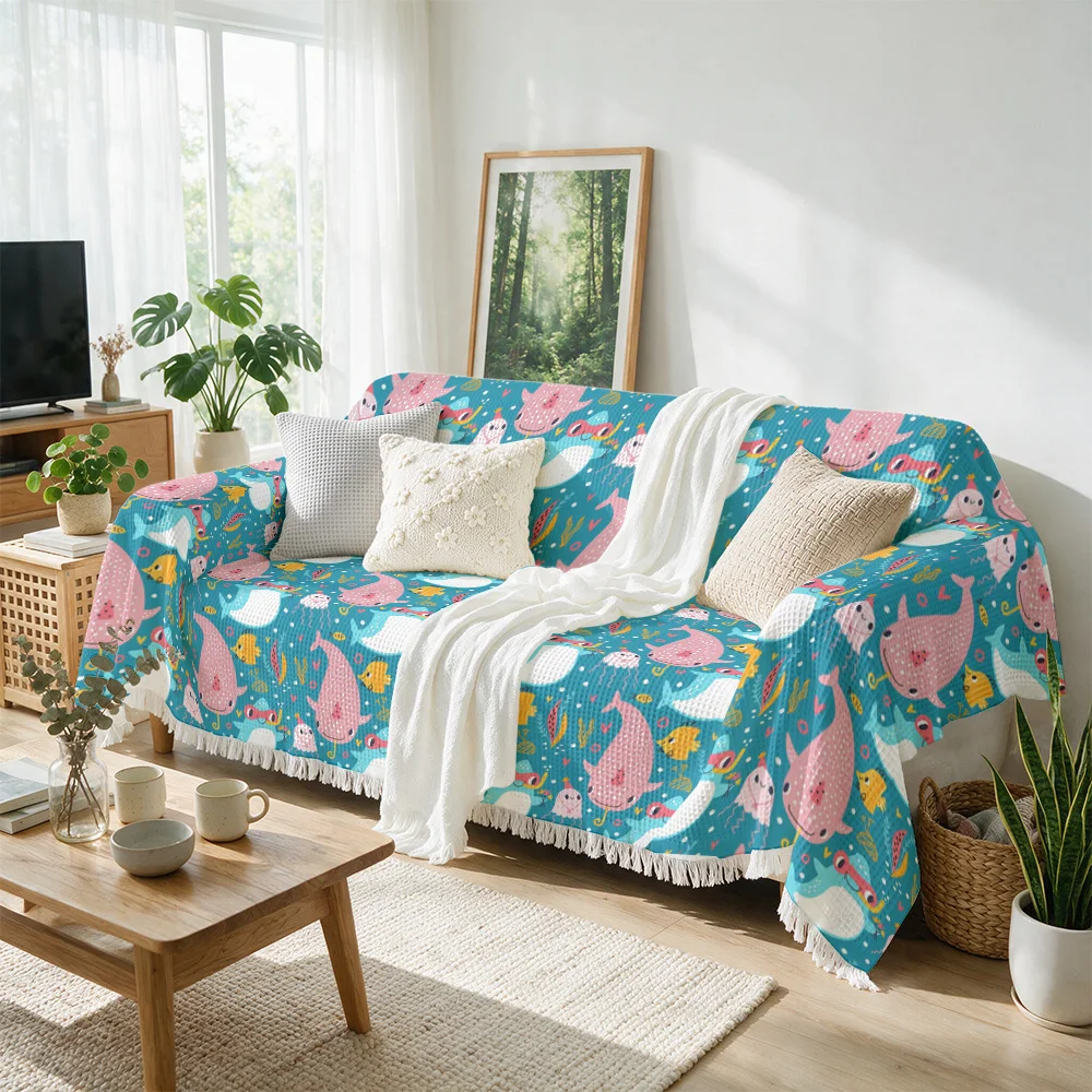 Bright Seahorse Ocean Pattern Throw Blanket Sofa Couch Cover Nautical Beach Decor Textiles Living Room Accent Furniture Decor