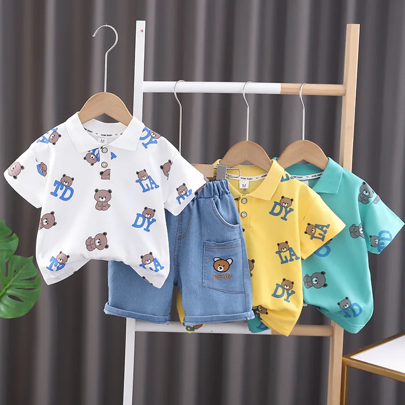 Conjunto de verano para niños, ropa para bebés de 1 a 2 años, camisetas y pantalones cortos de manga corta con letras de dibujos animados, trajes para niños 2024