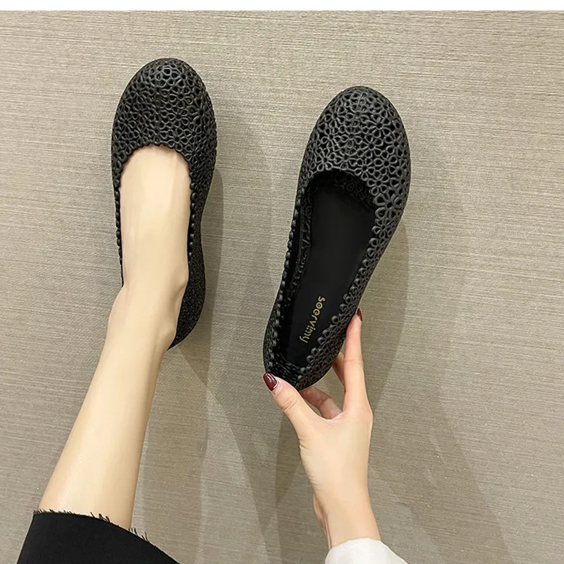 Women Jelly Loafer Round Toe Chunky Hight Increasing Heels Wedges Cut-Out Slip-Ons Purple Blue Breathable Summer Casual Shoes 40