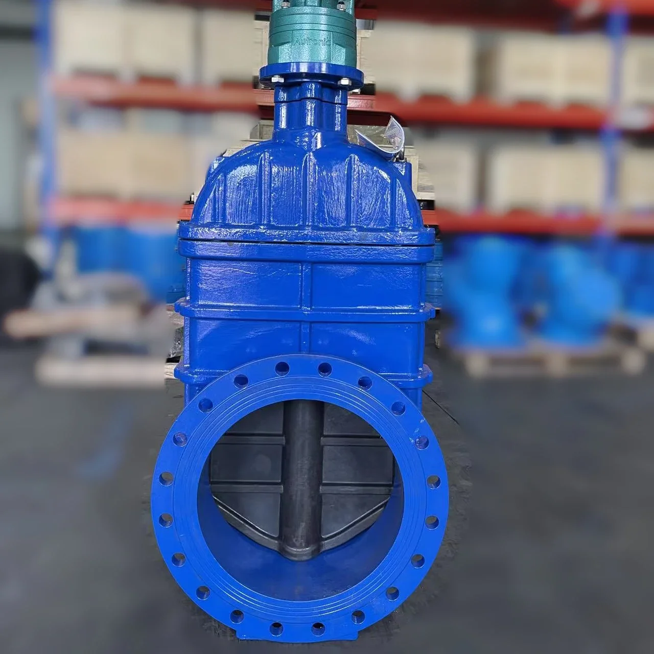 صمام بوابة جذعي غير مرتفع شفة DN500 PN16 صمام بوابة مرن من حديد الدكتايل مع المحرك الكهربائي #6