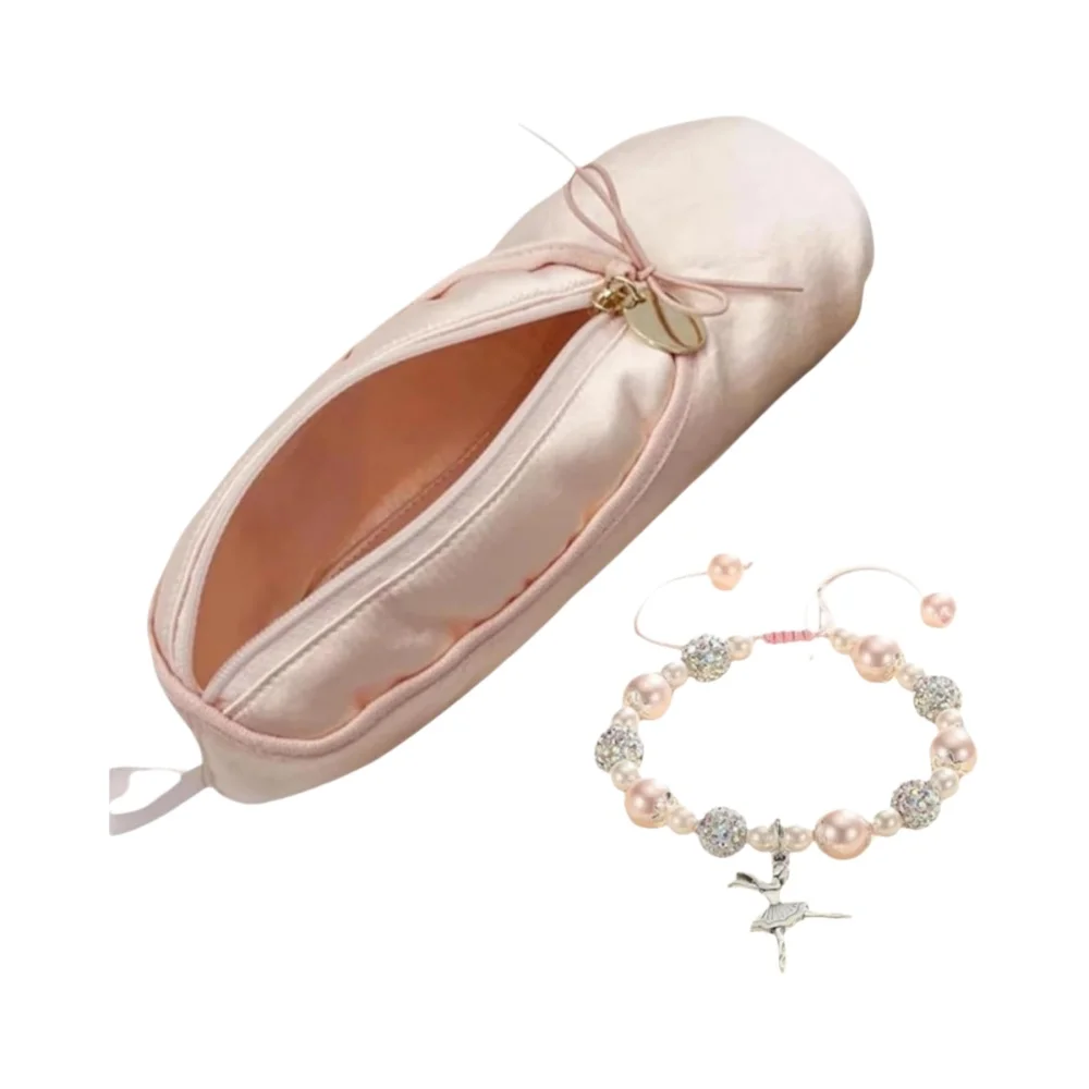 Bolsa de maquillaje con diseño de zapatillas de ballet para niñas pequeñas, bolsa de maquillaje con diseño de zapatillas de bailarina, regalos de zapatillas de ballet (rosa-BT1)