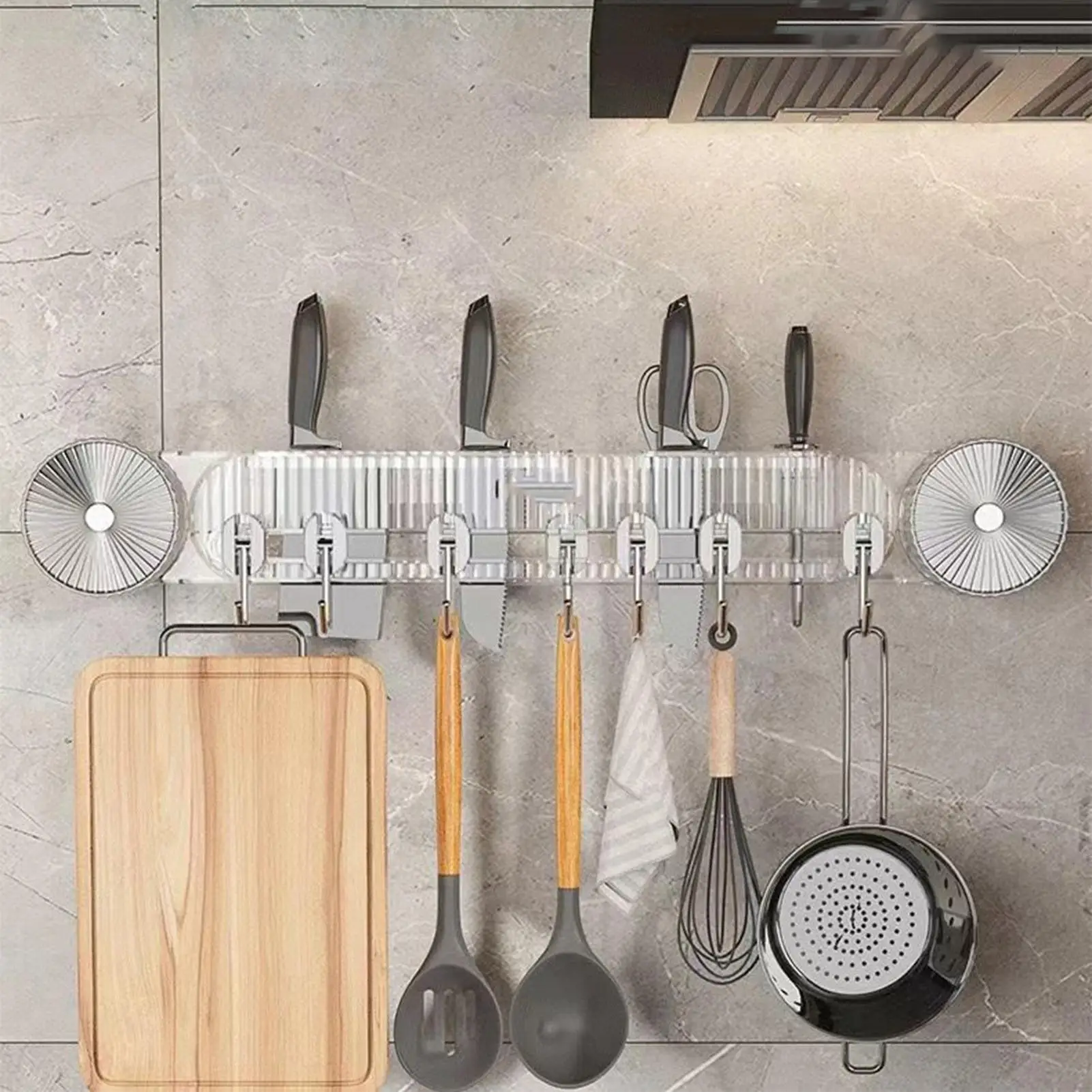 

Органайзер для кухонной утвари без сверления, акриловая присоска, настенная стойка с 8 крючками, органайзер для кухонной лопаточки для спа-шкафа
