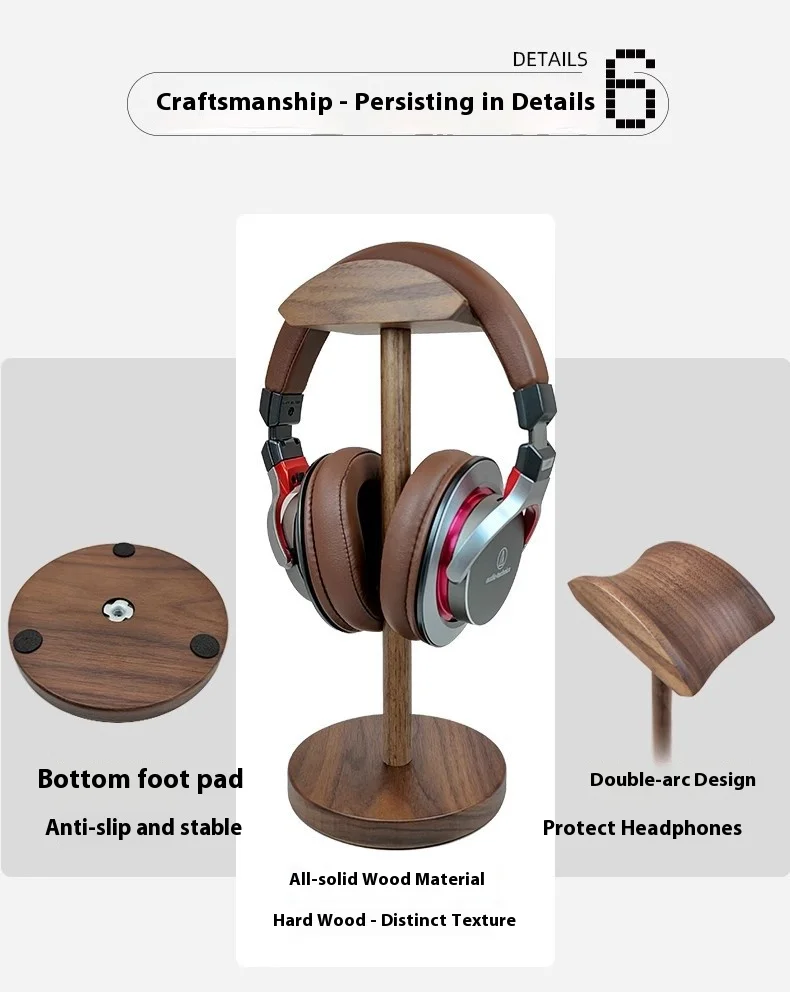 OneOdio Pro 30 soporte para auriculares supraaurales de madera maciza, estante de almacenamiento para exhibición de auriculares de escritorio, soporte para auriculares supraaurales para Hotel y juegos