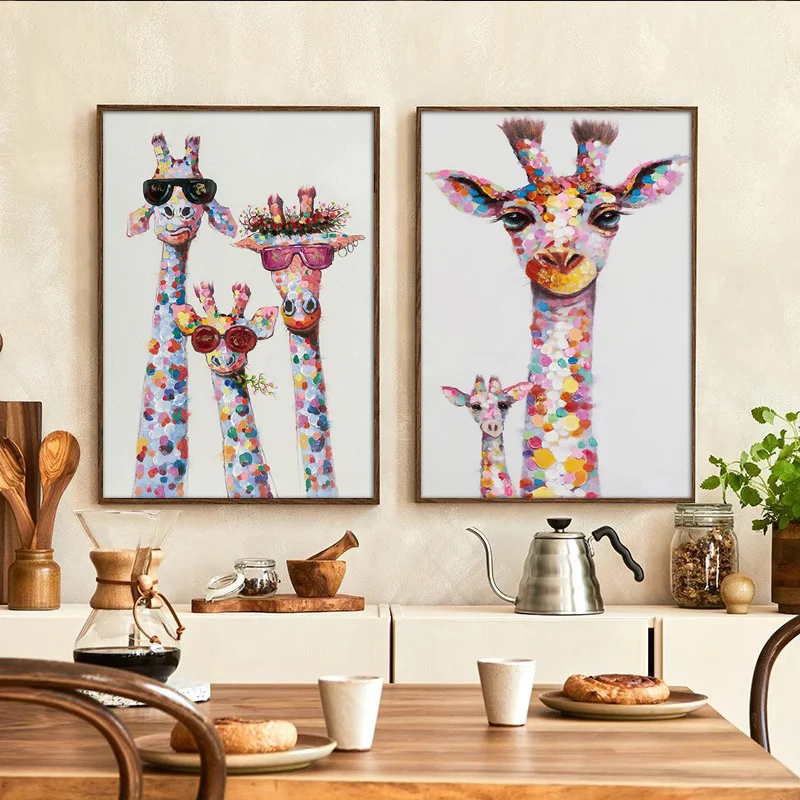 

Colorful Giraffe Animal Family Posters Canvas Paintings And Prints HD Pictures For Kid Wall Art For Living Room Home Decor Gifts