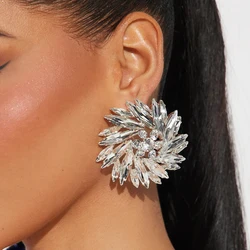Geometric Crystal Round Ear Clip Earrings No Piercing Wedding Gift 2024 Trend Fashion Large Rhinestone Earrings Women Jewelry