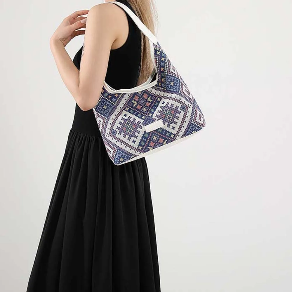 

PU Ethnic Style Shoulder Bag Retro Chinese Style Canvas Tote Bag Small Square Bag Large Capacity Embroidery Handbag Travel