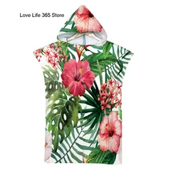 Leaf Microfiber Beach Towel Quick Dry Hooded Cloak Wetsuit Towels Adult Kids Parent-Child Poncho Bathrobe For Swim Surf