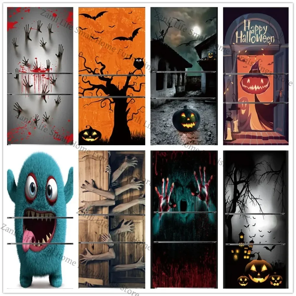 

3D Halloween Horror Refrigerator Door Sticker PVC Waterproof Self-adhesive Mural Kitchen Refrigerator Decoration Wallpaper