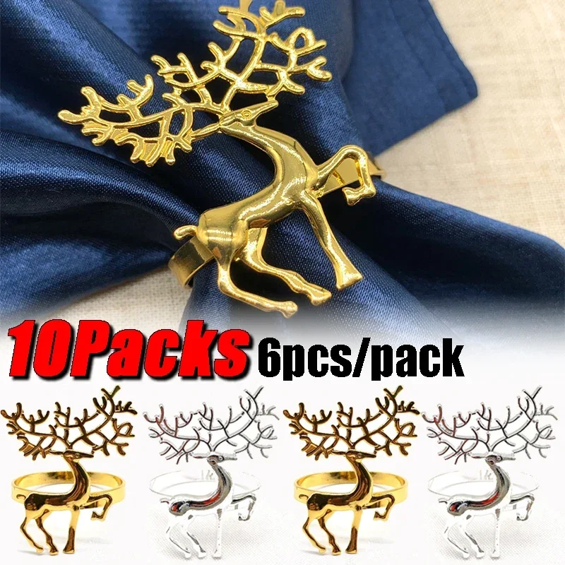 60PCS Christmas Napkin Rings Napkin Decorative Rings Gold Elk Napkin Clasps Christmas Gifts Christmas Decorations