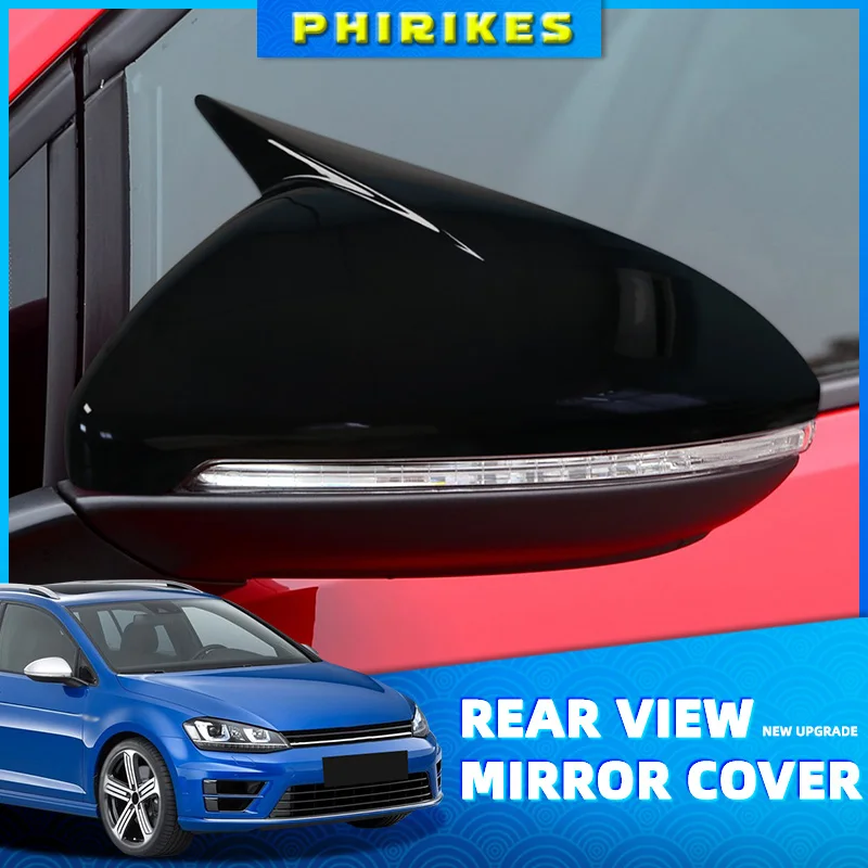 For VW Golf 7 MK7 GTI R GTE GTD 14-19 Car Mirror Cap Auto Exterior Accessories ABS Door Side Cow Horn Rearview Mirror Cover