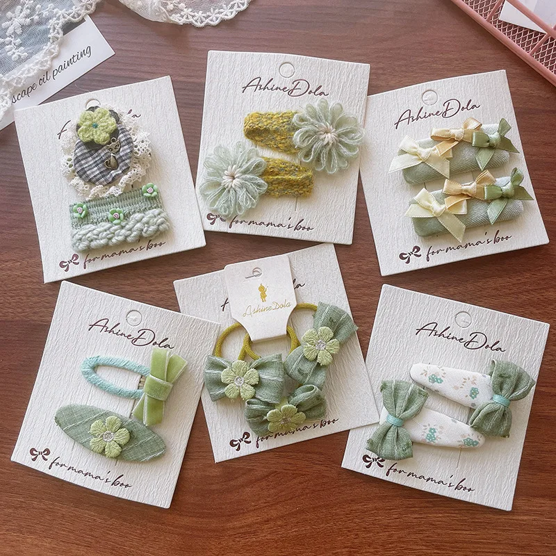 

Милые зеленые заколки-бантики с цветами для девочек, резинки для волос, милые держатели для челки, резинки для хвоста, мягкие повседневные аксессуары