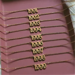QIAMNI Stainless Steel 1985-2020 Birth Year Necklaces for Women Men Choker Date Number Pendant Necklace Jewelry Commemorat