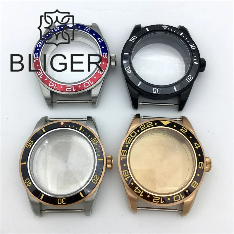 

BLIGER 39mm Watch Case And Insert Silver Rose Gold Black Case Dome Sapphire Glass Fits NH34 NH35 NH36 2824 PT5000 Movement