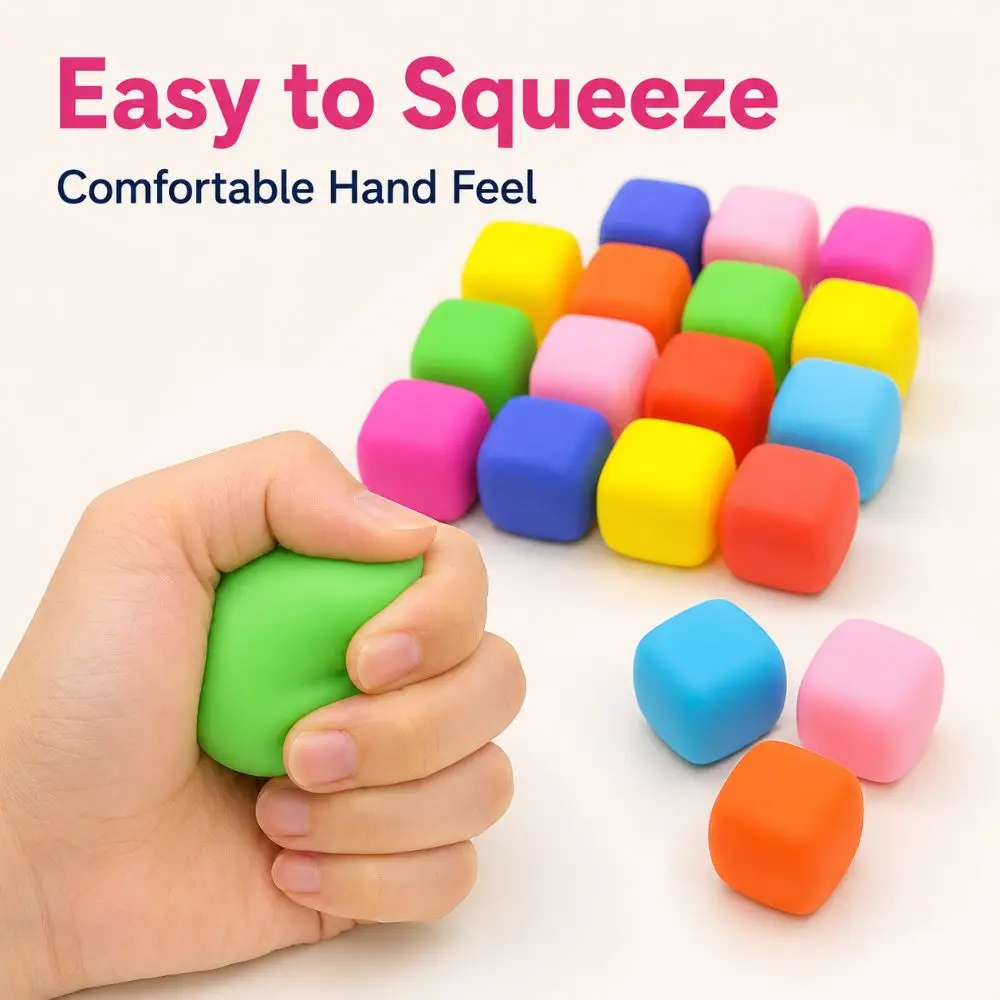 24PCS Durable 3.5cm Stress Cube Flour Filled Slow Rise Squeeze Fidget Toy Stretchable TPR Slow Rise Stress Cube School