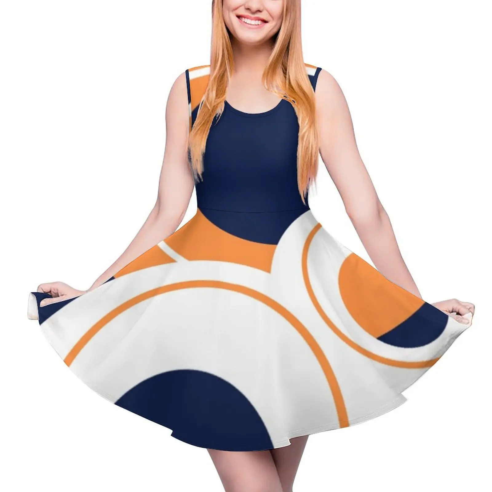 

Navy, orange and white abstract circle design Sleeveless Dress Women dresses summer chic and elegant evening dress