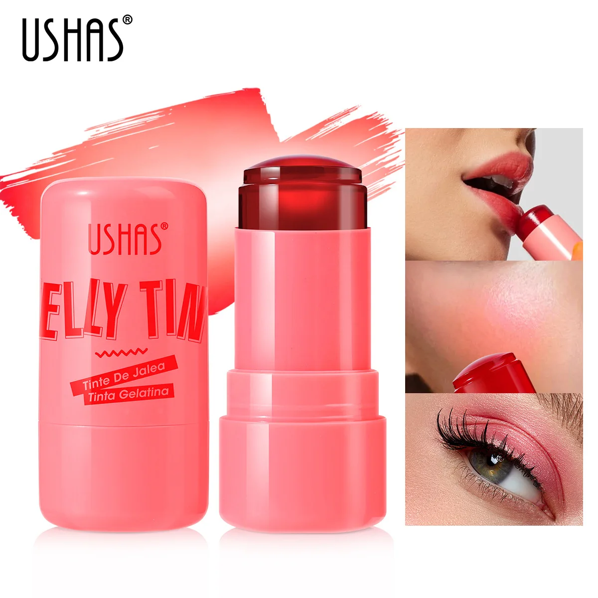 4 Color Multifunction Jelly Blush Cream Waterproof Lipstick Cheek Blush Longlasting Moisturizing Natural Smooth and Easy To Push