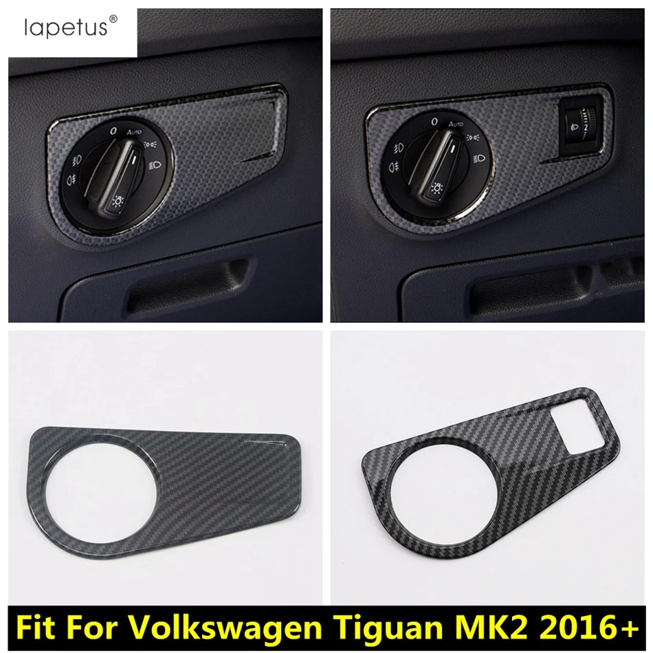 

Car Head Light Lamp Switch Control Panel Decoration Cover Trim For Volkswagen VW Tiguan MK2 2016 - 2023 Carbon Fiber Accessories