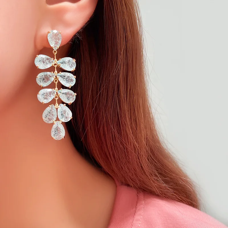 Ice cracked light blue crystal earrings for women original fresh exaggerated water drop earring Bohemian style wedding jewelry view 5