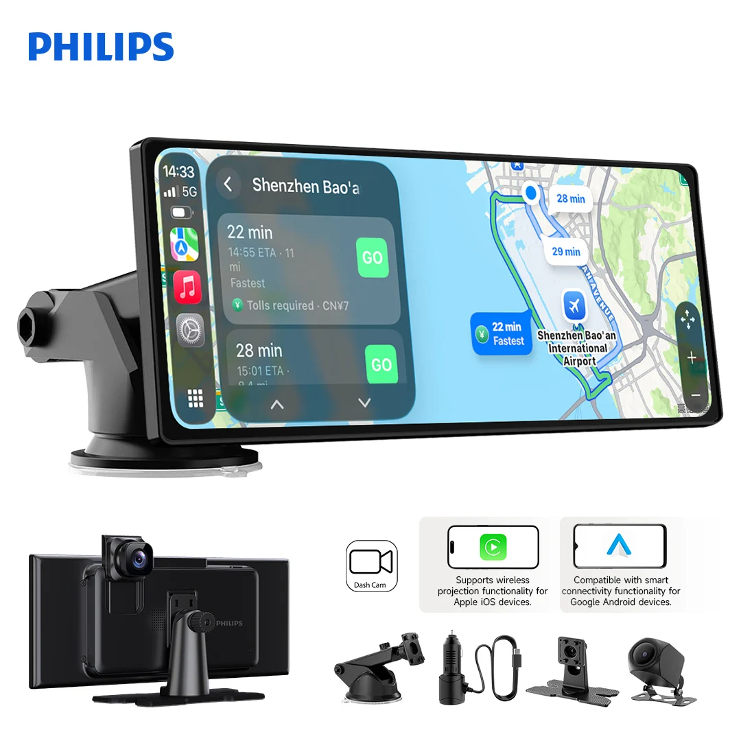 Philips 10,25-inch Smart Dashcam compatibel met ISO Wireless CarPlay en Android Auto, lusopname, ingebouwde speaker - afbeelding 2