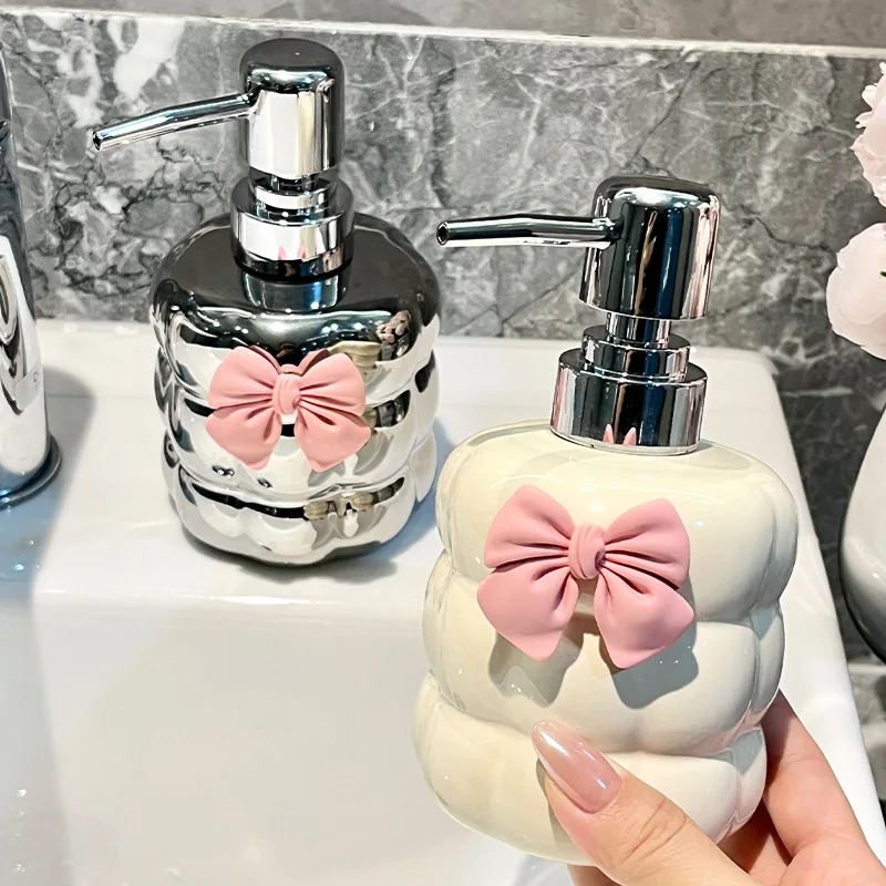 Bow Cotton Emulsion Bottle Luxury Ceramic Press Bottle Lotion Hand Sanitizer Bottled Hotel Bathroom Decoration Accessories