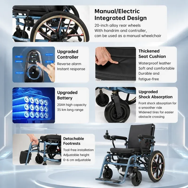 YAO High Quality Lightweight Electric Wheelchair for Elderly Portable Folding Mobility Scooter for Paralyzed Seniors Compact