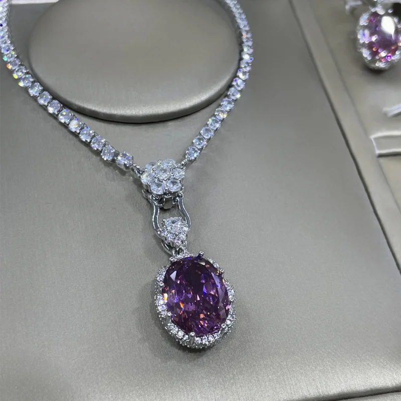 Starry Sky Cut Dried Rose Three-Piece Full Diamond Luxurious Open Ring for Women Elegant Pendant Earrings Set