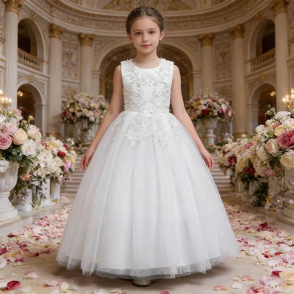 

Детские платья для девочек, одежда, кружевные платья для выпускного вечера с цветочным принтом, свадебное платье принцессы для девочек, крепежный белый костюм для девочек-подростков