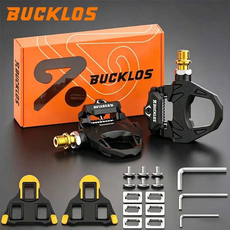 BUCKLOS Road Bike Clipless Nylon Pedals Clip-On Bicycle Pedals with Sealed Bearings for Shimano SPD System Cycling Locking Pedal
