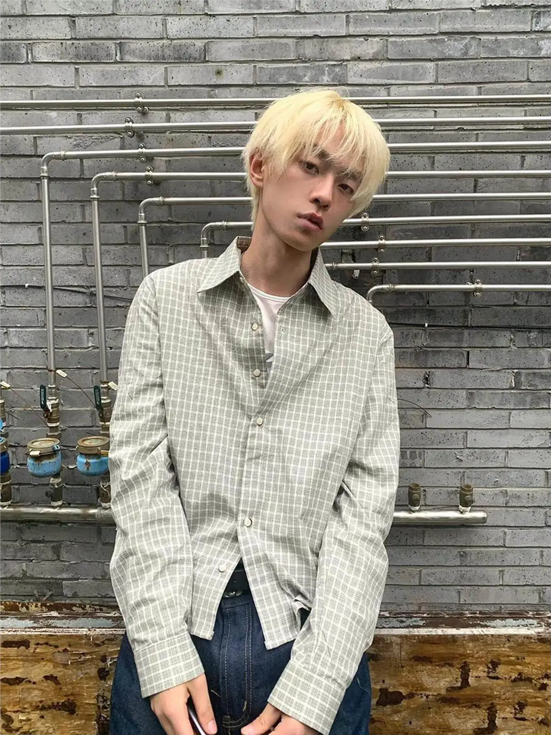 

New ey Plaid Long Sve Men's irt Loose Fit Casual Turn-down Collar American Retro Sle Comfortable Spring Autumn Wear