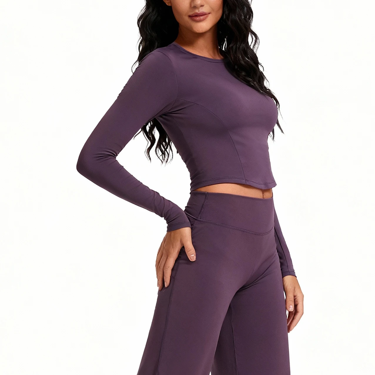 VEQKING كامل الأكمام النساء اليوغا قمصان الشتاء الدافئة الرياضة المحاصيل القمم مطاطا سليم صالح رياضة سترة بيلاتيس سريعة الجافة لينة ملابس نشطة #2